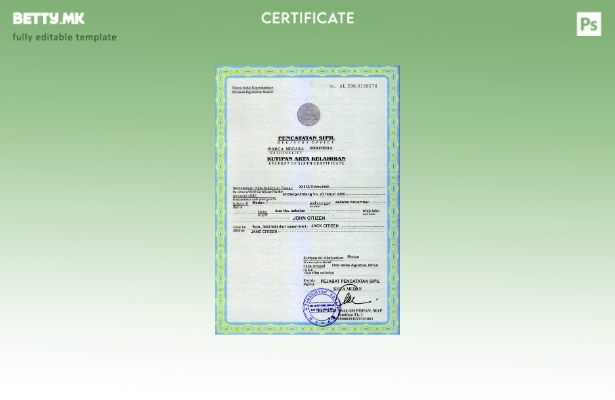 Модерен стил шаблон за извод од матична книга на родените во Индонезија во форма